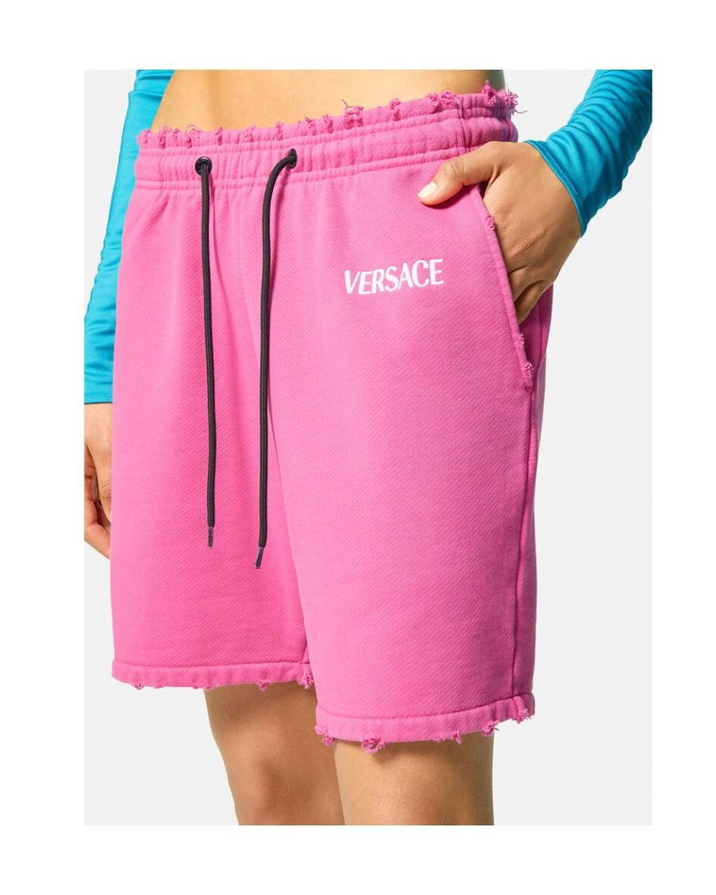 Versace Pink Logo Embroidered Drawstring Shorts