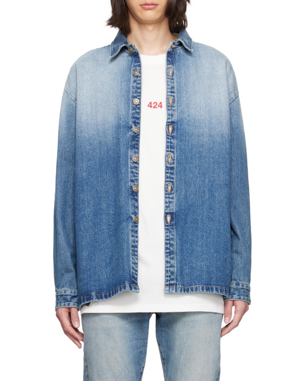 424 Blue Gradient-Effect Denim Shirt for men