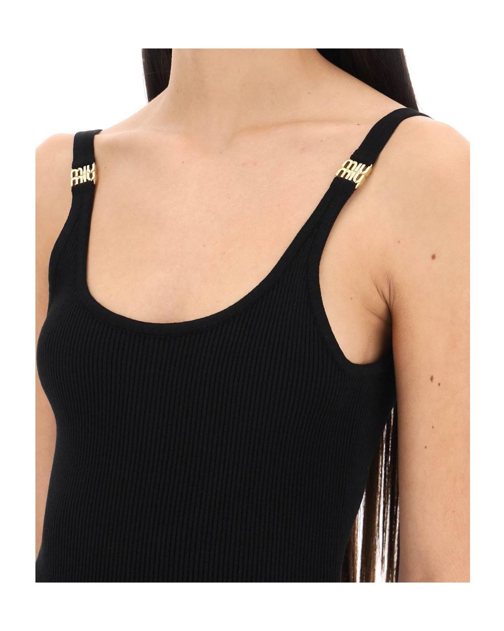 Miu Miu Black Sleeveless Ribbed-Knit Midi Dress