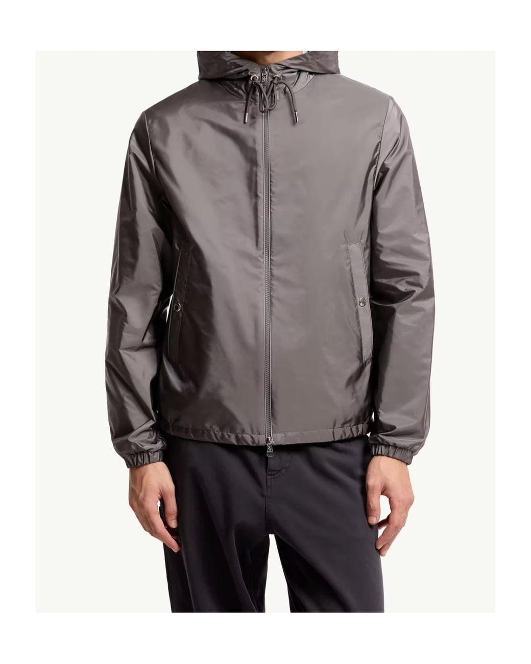 Moncler Gray Logo Patch Zip-Up Hooded Jacket for men