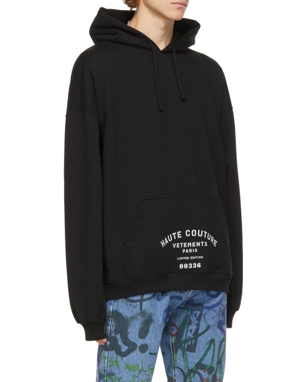 Vetements Black Logo-Print Pocket Hoodie for men