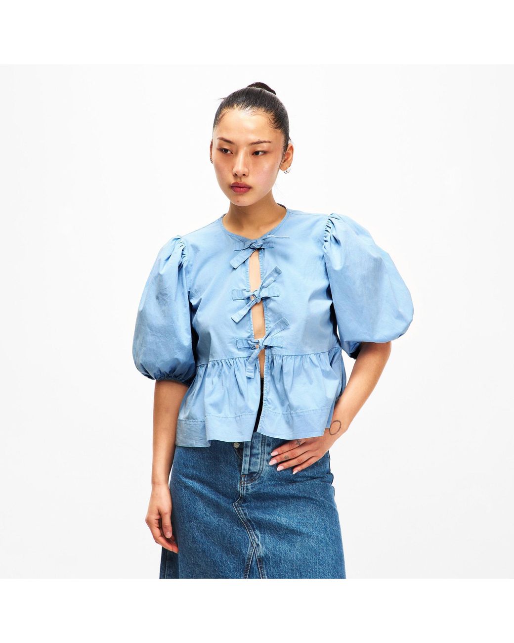 Ganni Blue Ruffled Blouse