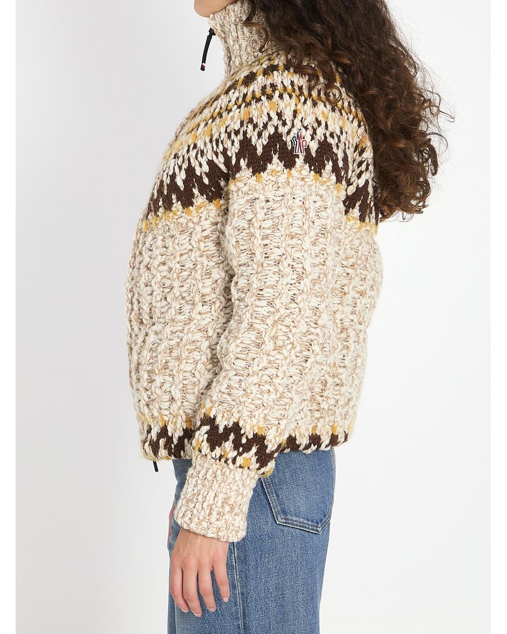 Moncler Natural Grenoble Geometric Knit Jacket