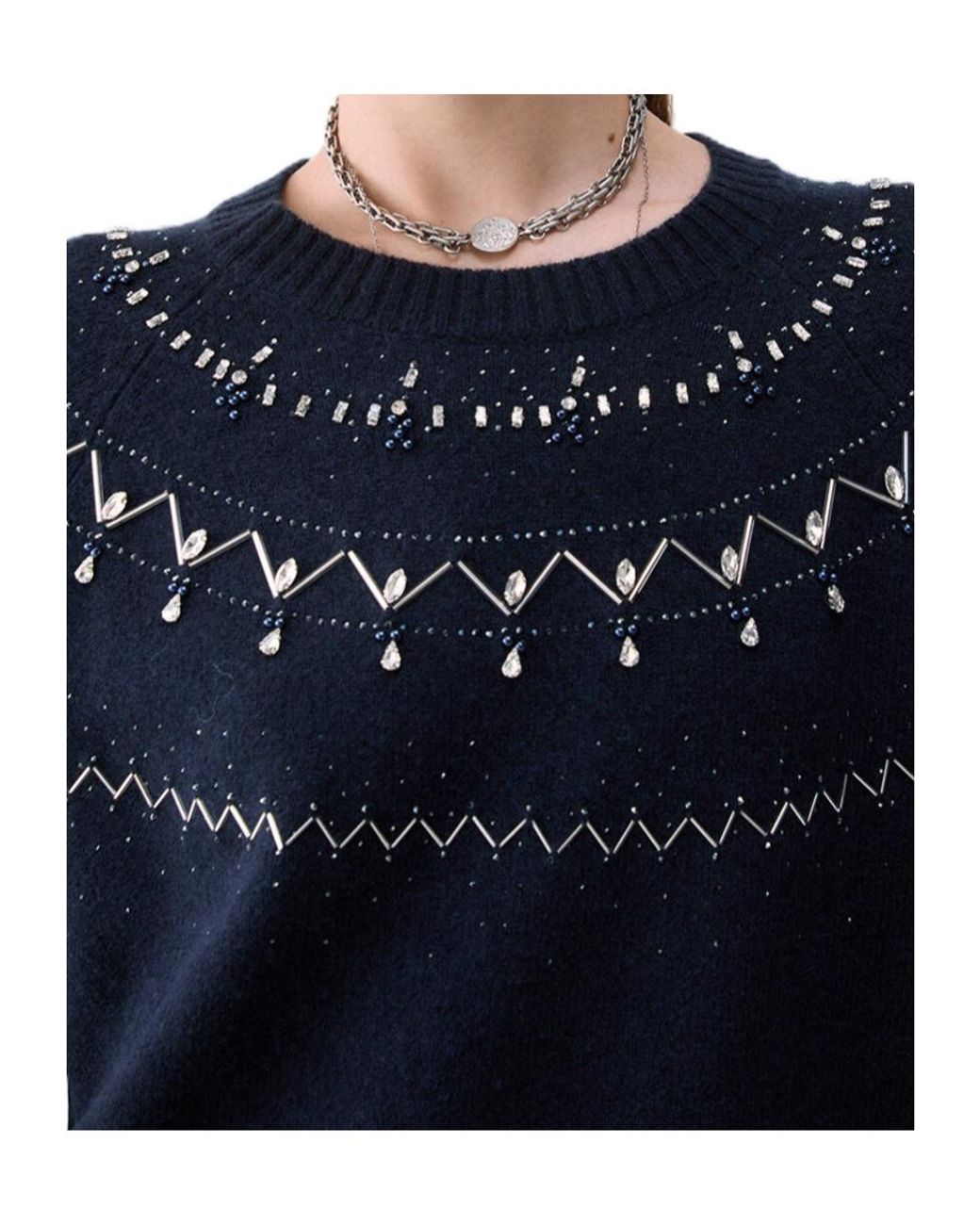 Liu Jo Blue Embellished Crewneck Jumper