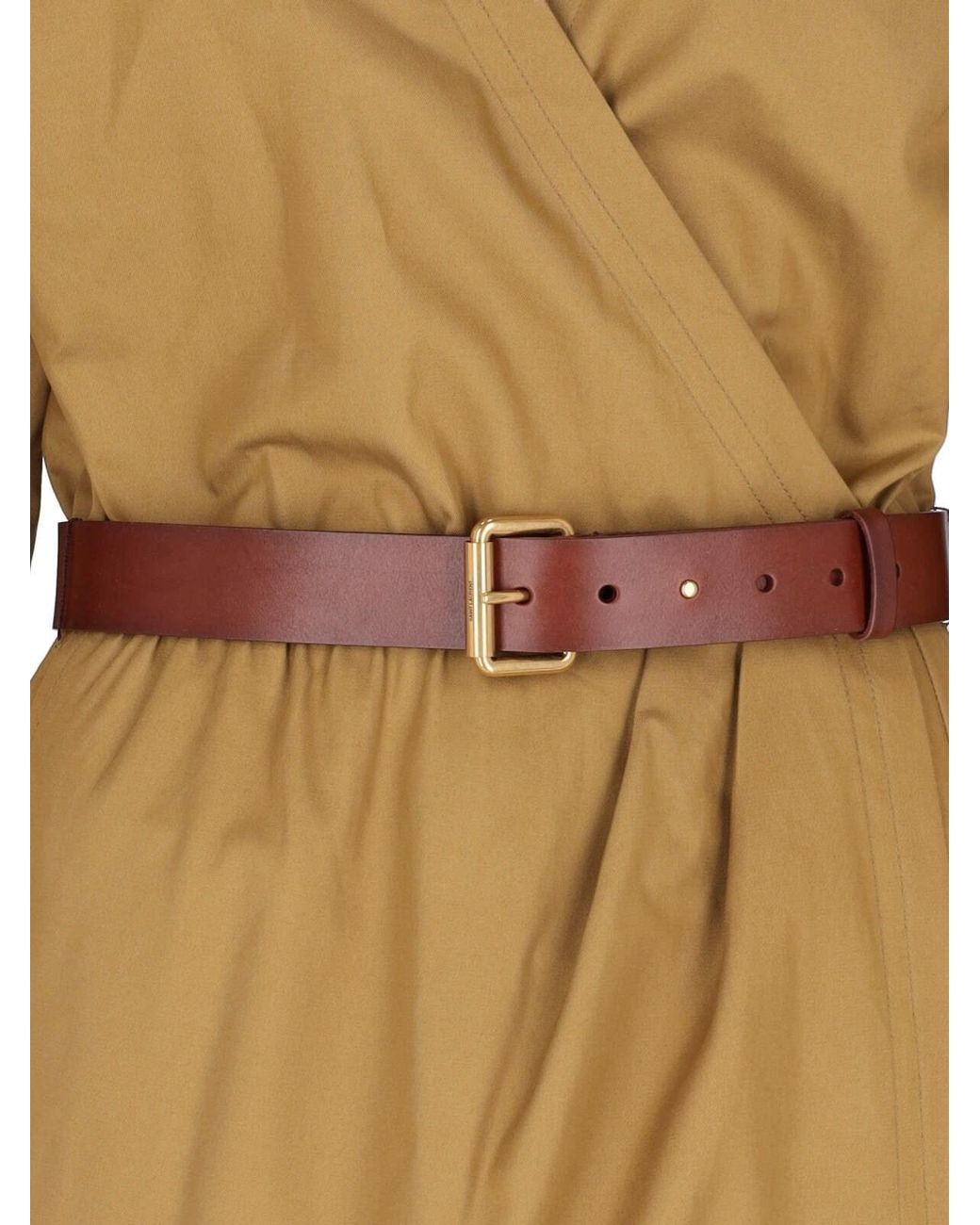 Saint Laurent Natural V-Neck Belted Dress