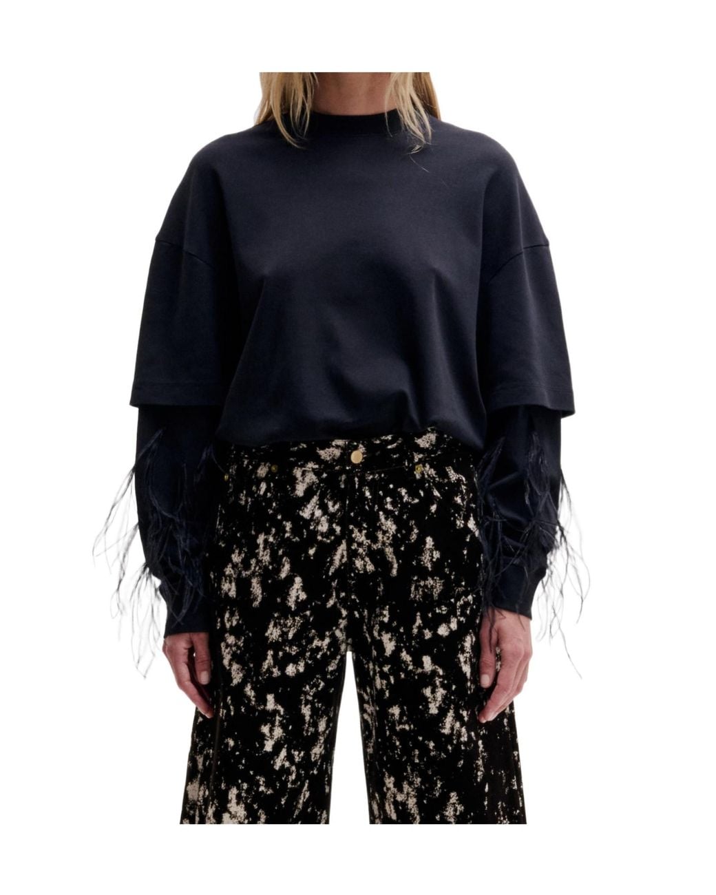 DARKPARK Blue Troy Feather-Sleeve Top
