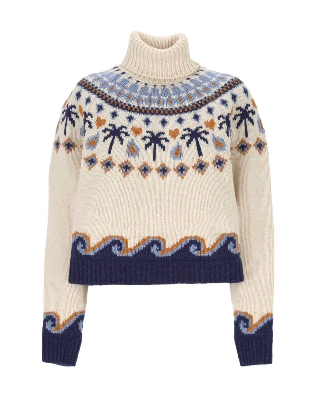 Alanui Blue Sweet Winter Jacquard Turtleneck Sweater