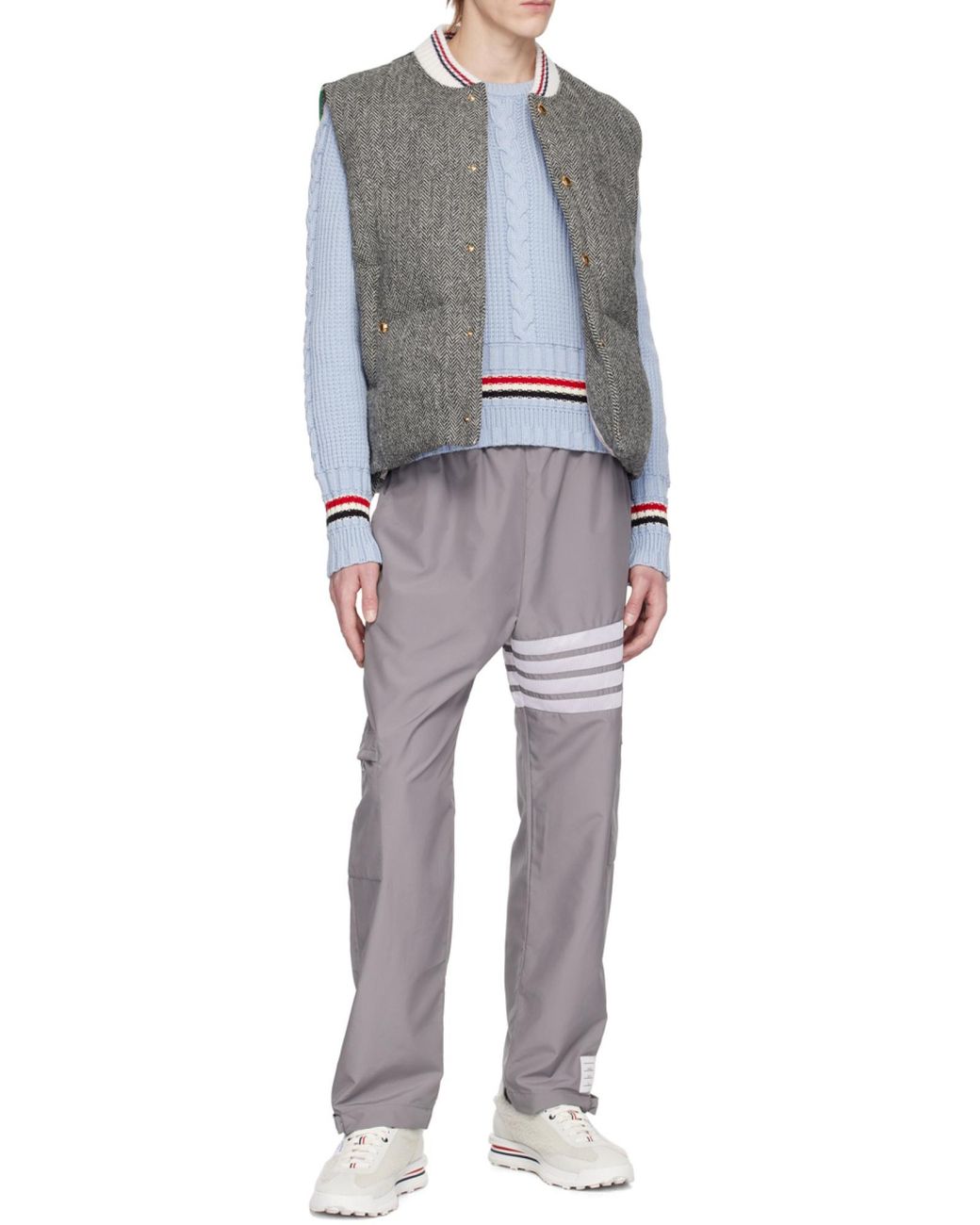 Thom Browne Gray High Waist -Bar Striped Track Pants for men