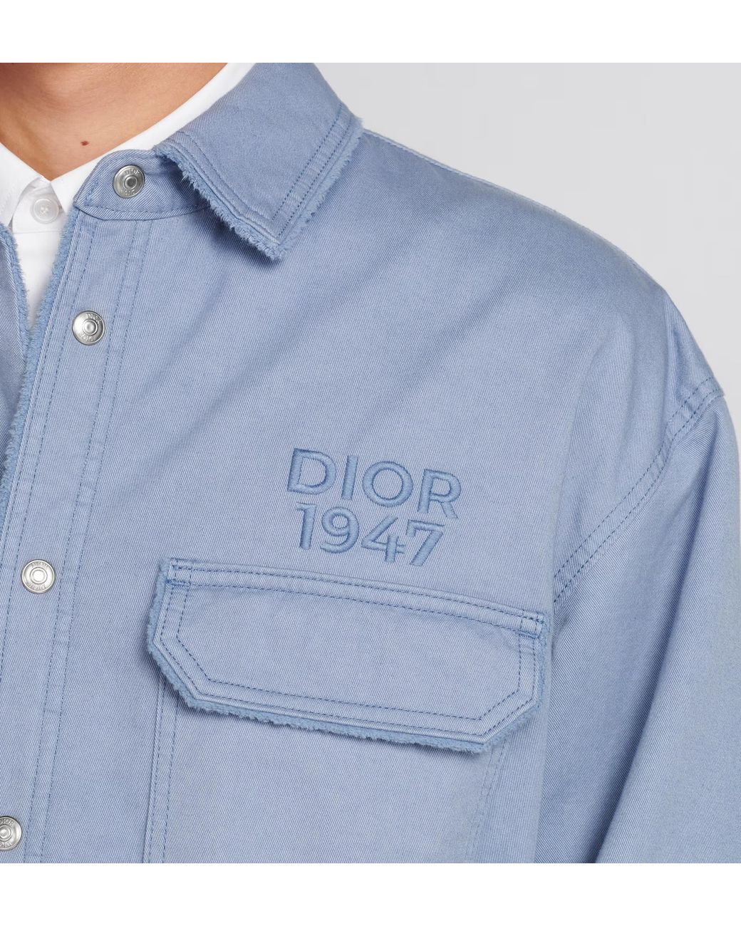 Dior Blue Homme 1947 Logo Embroidered Long-Sleeved Overshirt for men