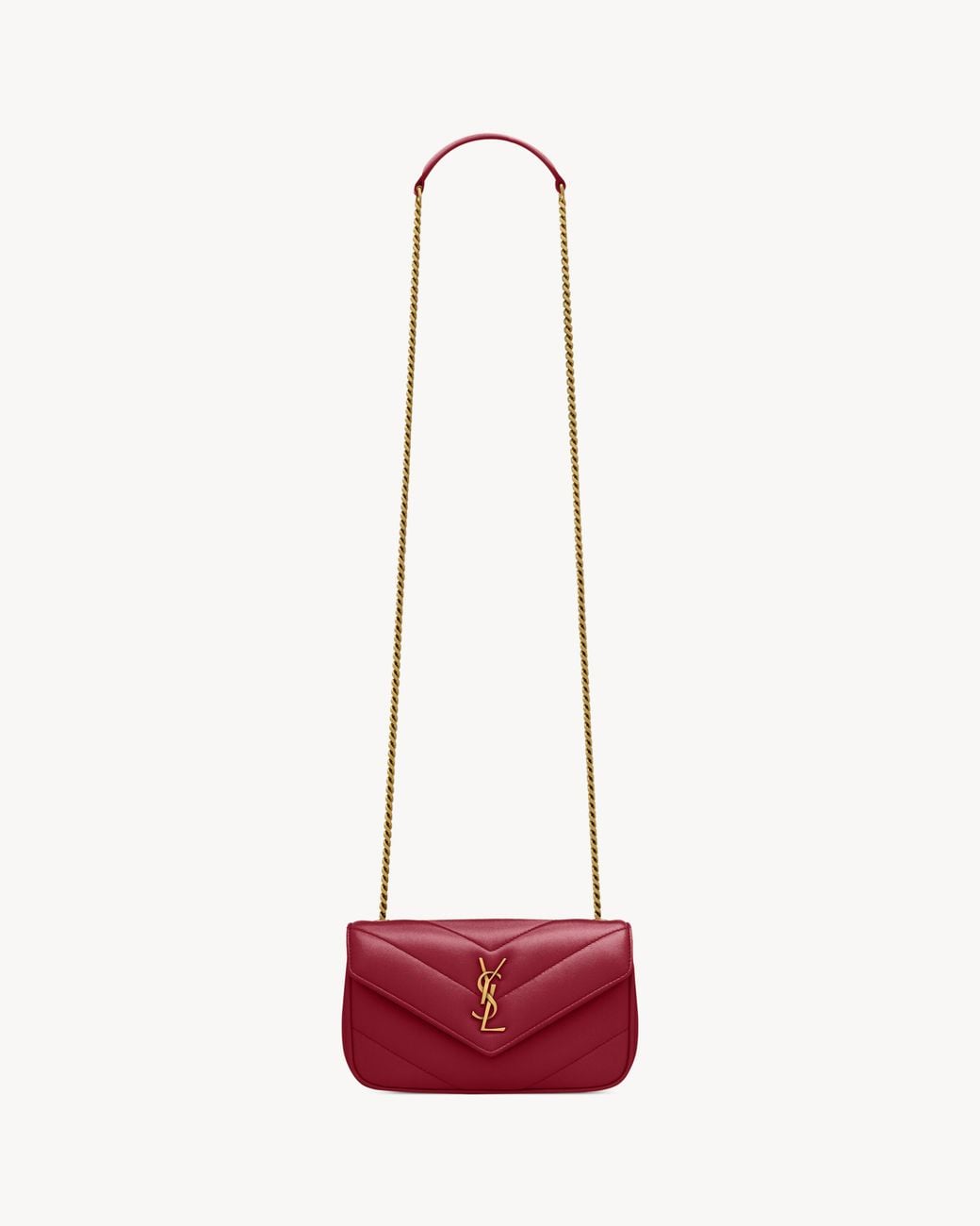 Saint Laurent Red Loulou Foldover Top Mini Shoulder Bag