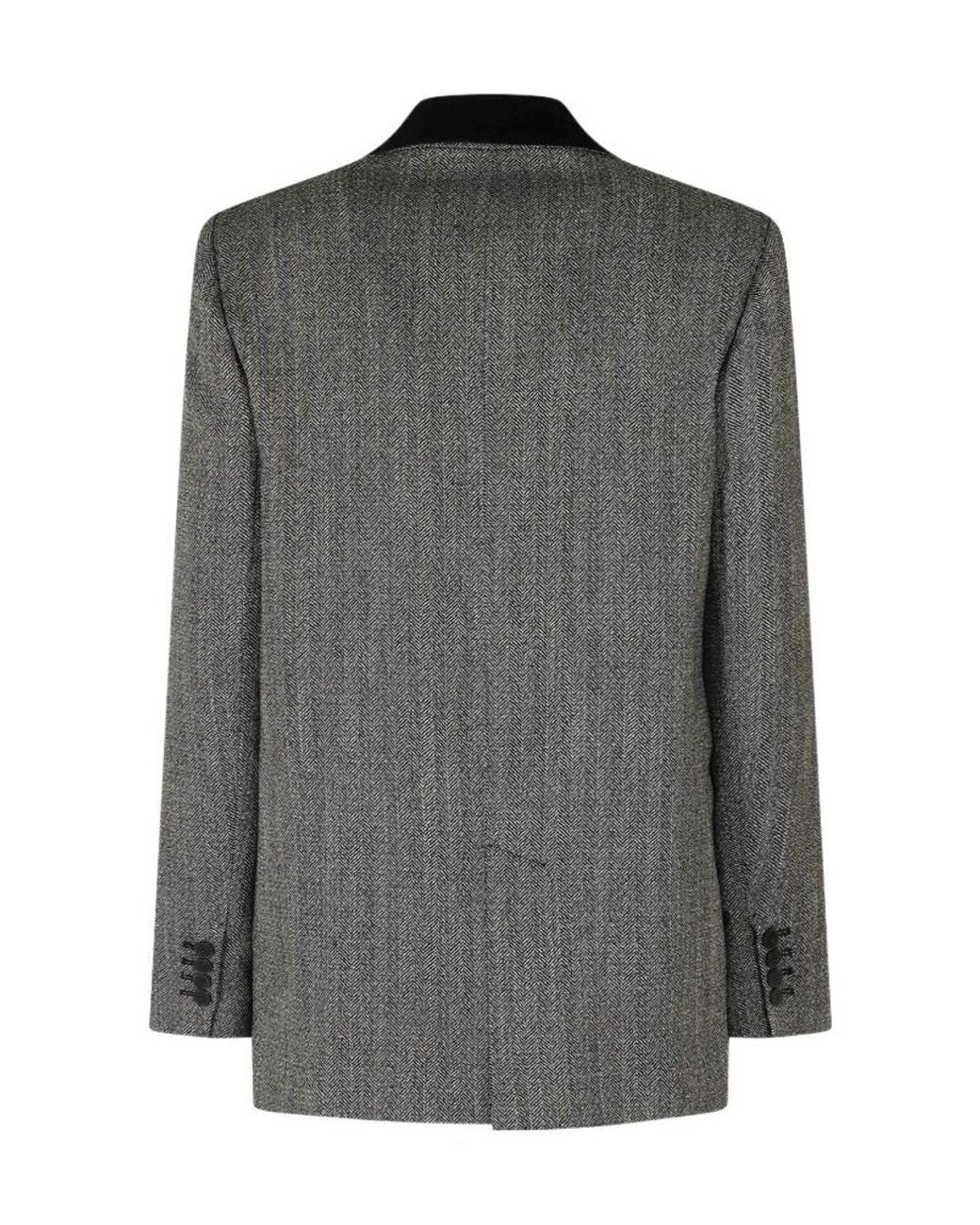Forte_forte Gray Herringbone Velvet-Collar Blazer
