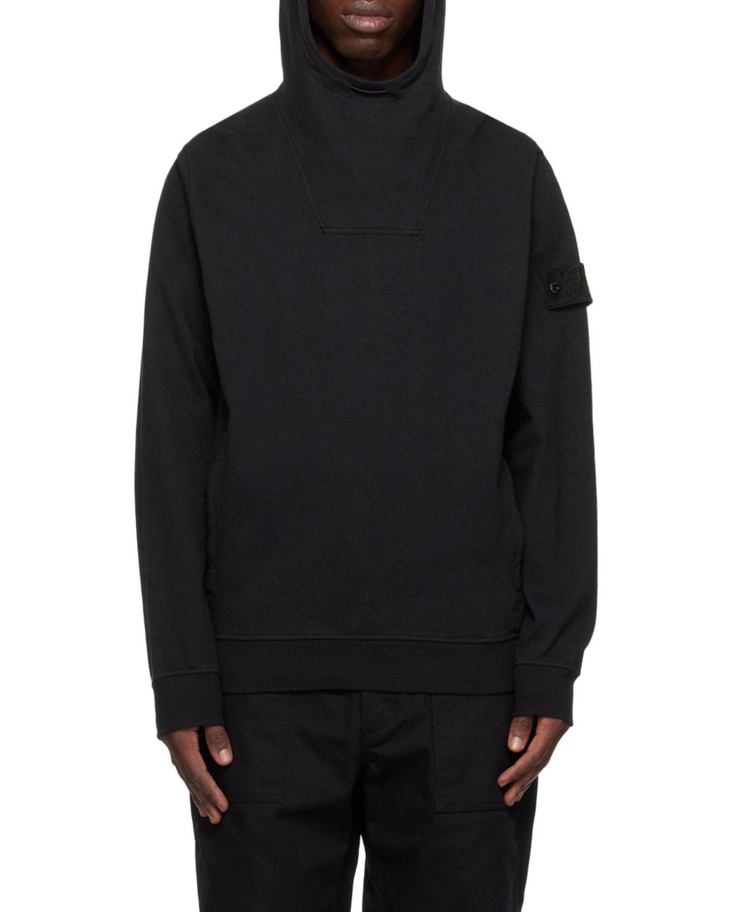 Stone Island Black Compass Patch Hoodie for men