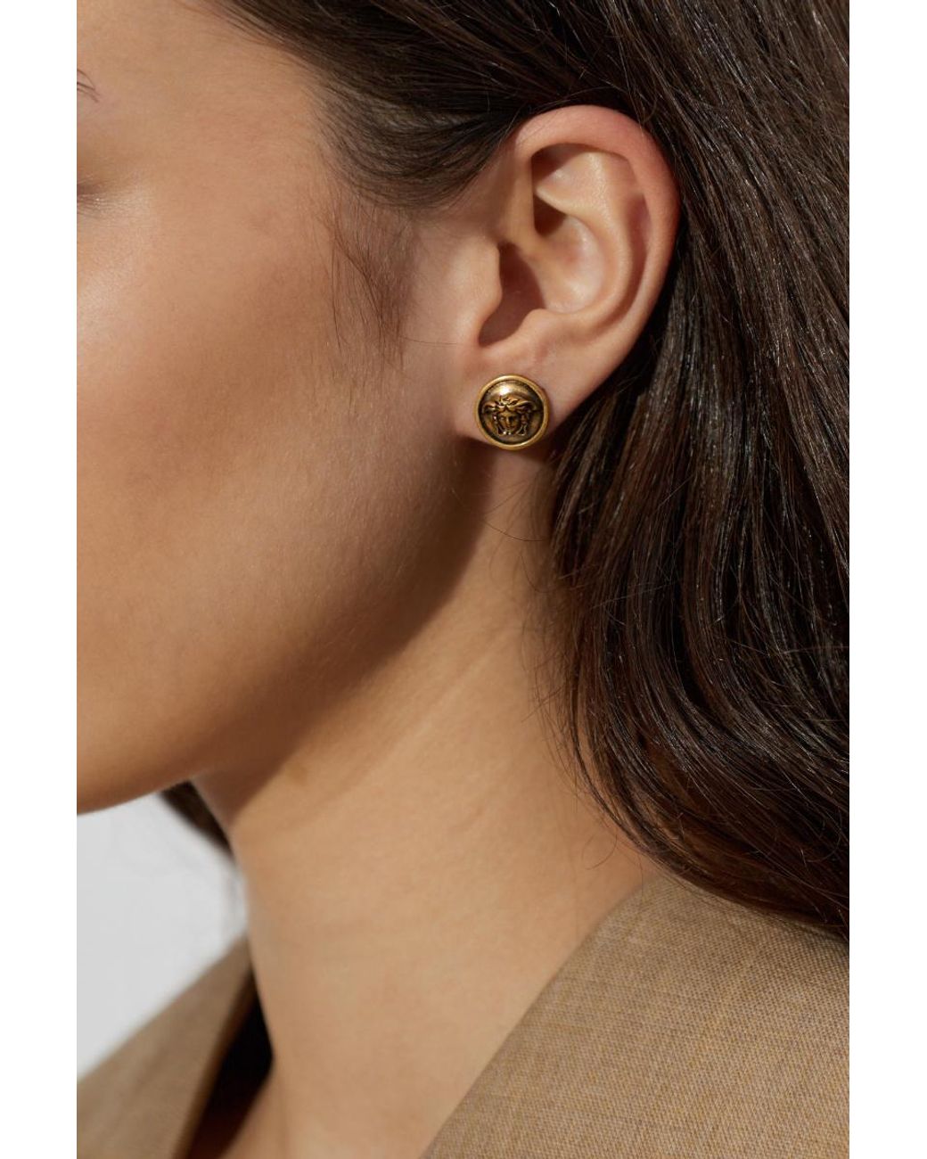 Versace Metallic Medusa Head Earrings