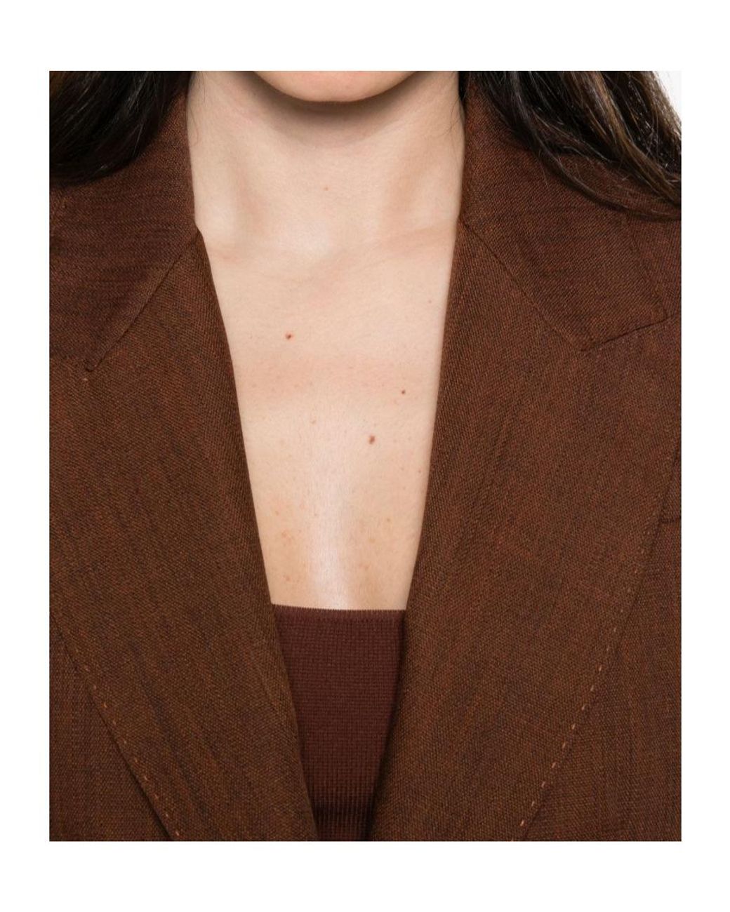 Elisabetta Franchi Brown Single-Button V-Neck Blazer