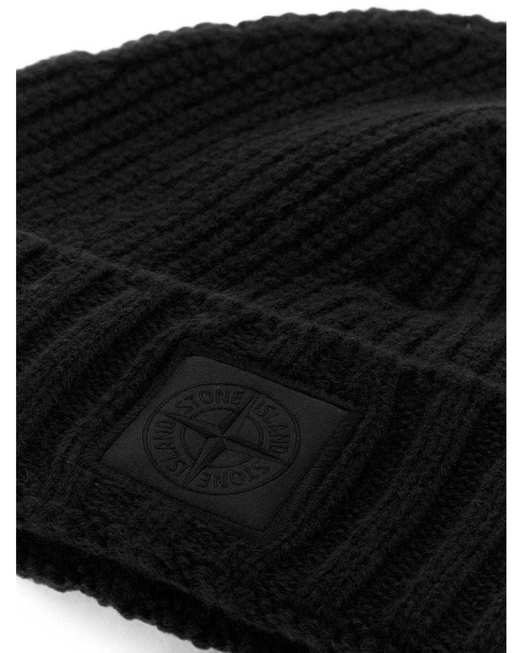 Stone Island Black Logo Patch Beanie for men