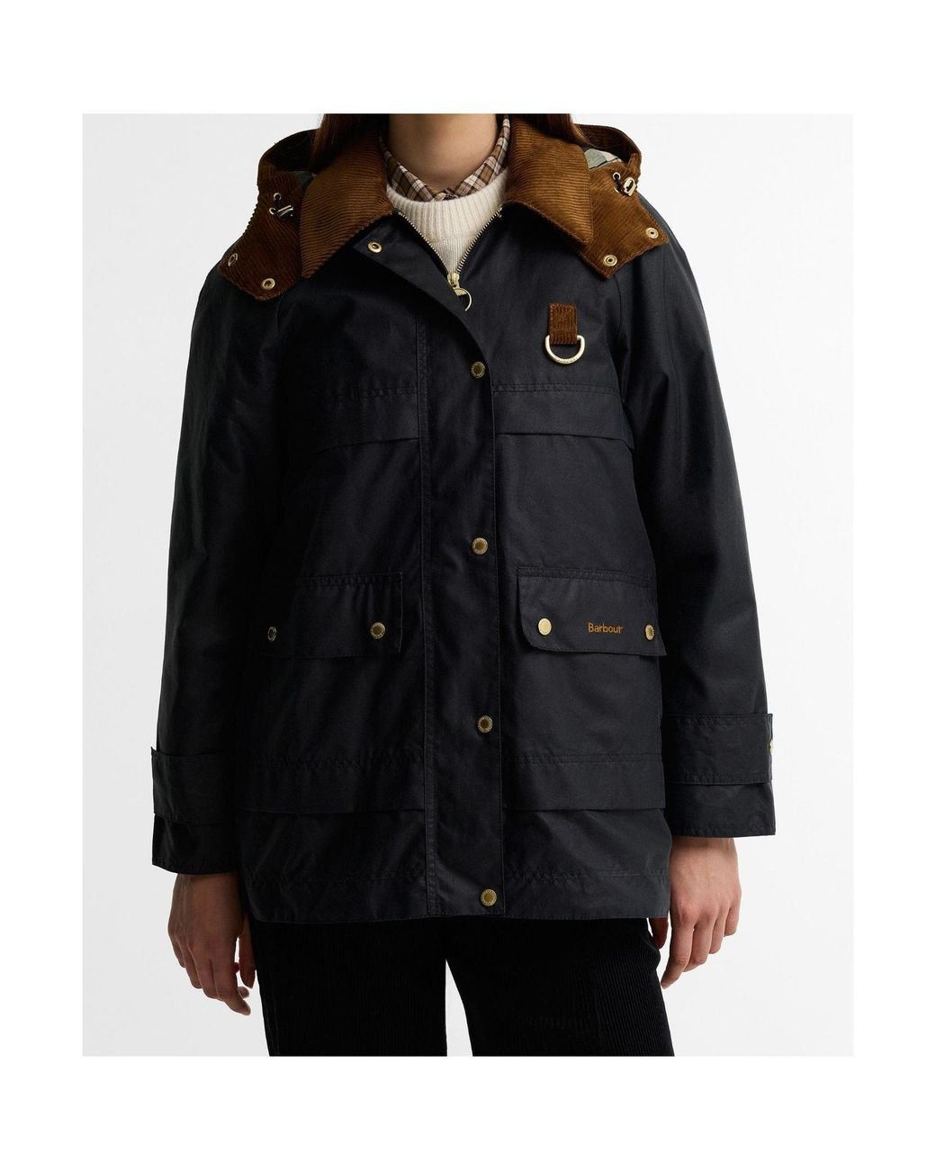 Barbour Black Hooded Cord Collar Waxed Parka