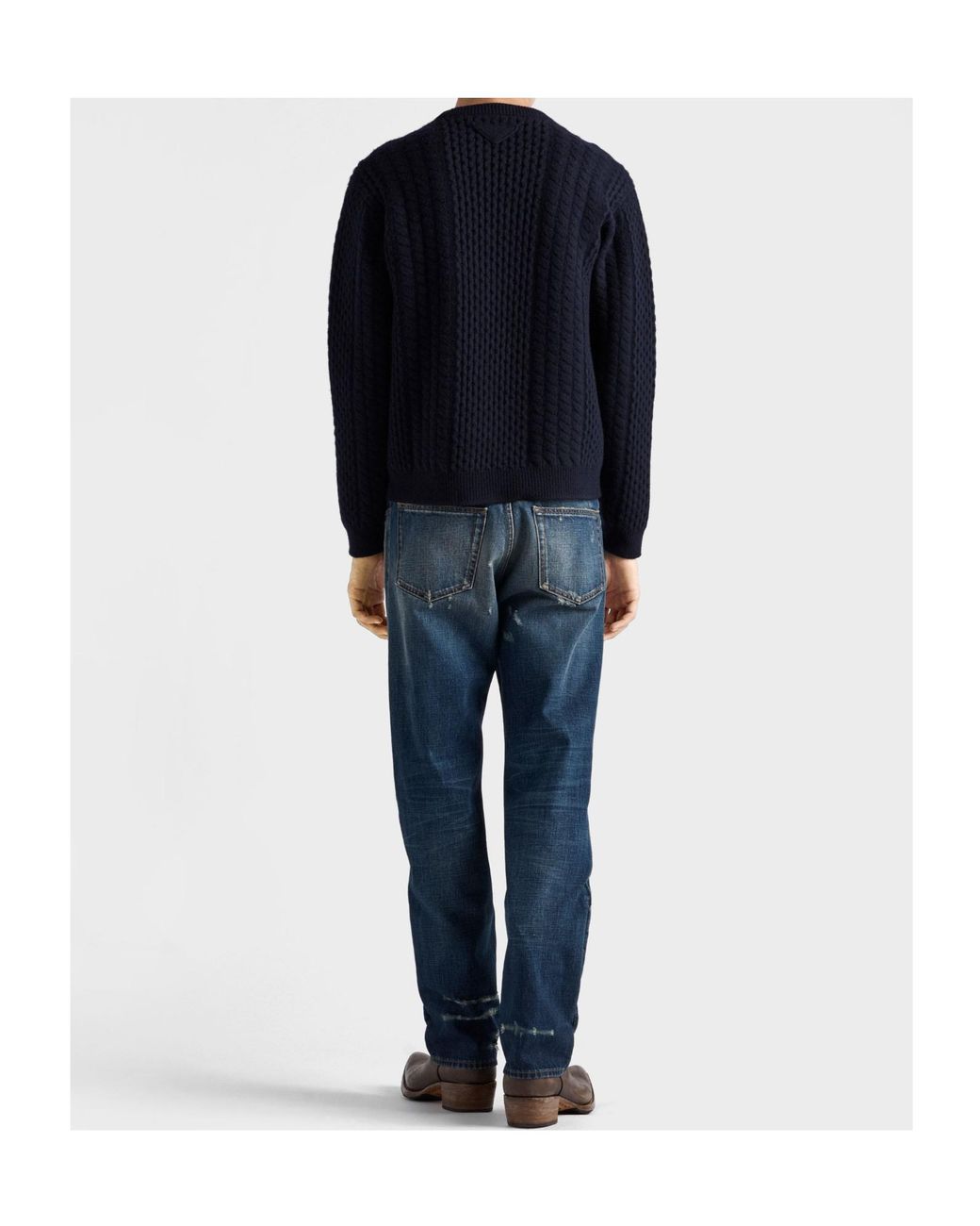 Prada Blue Cable-Knit Wool Sweater for men