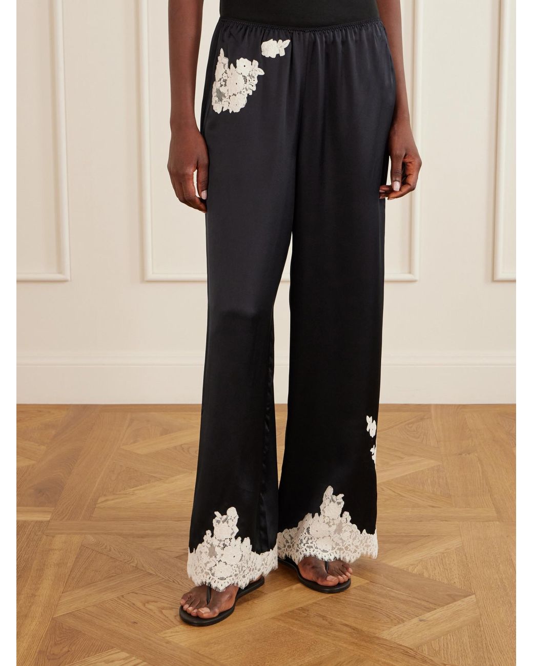 Doen Blue Silk Trousers With Lace Trim