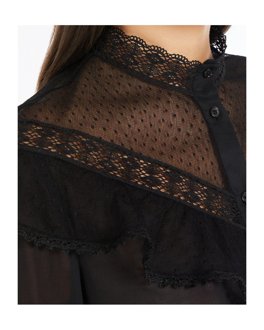 Weekend by Maxmara Black Astice 1234 Button-Up Lace Top