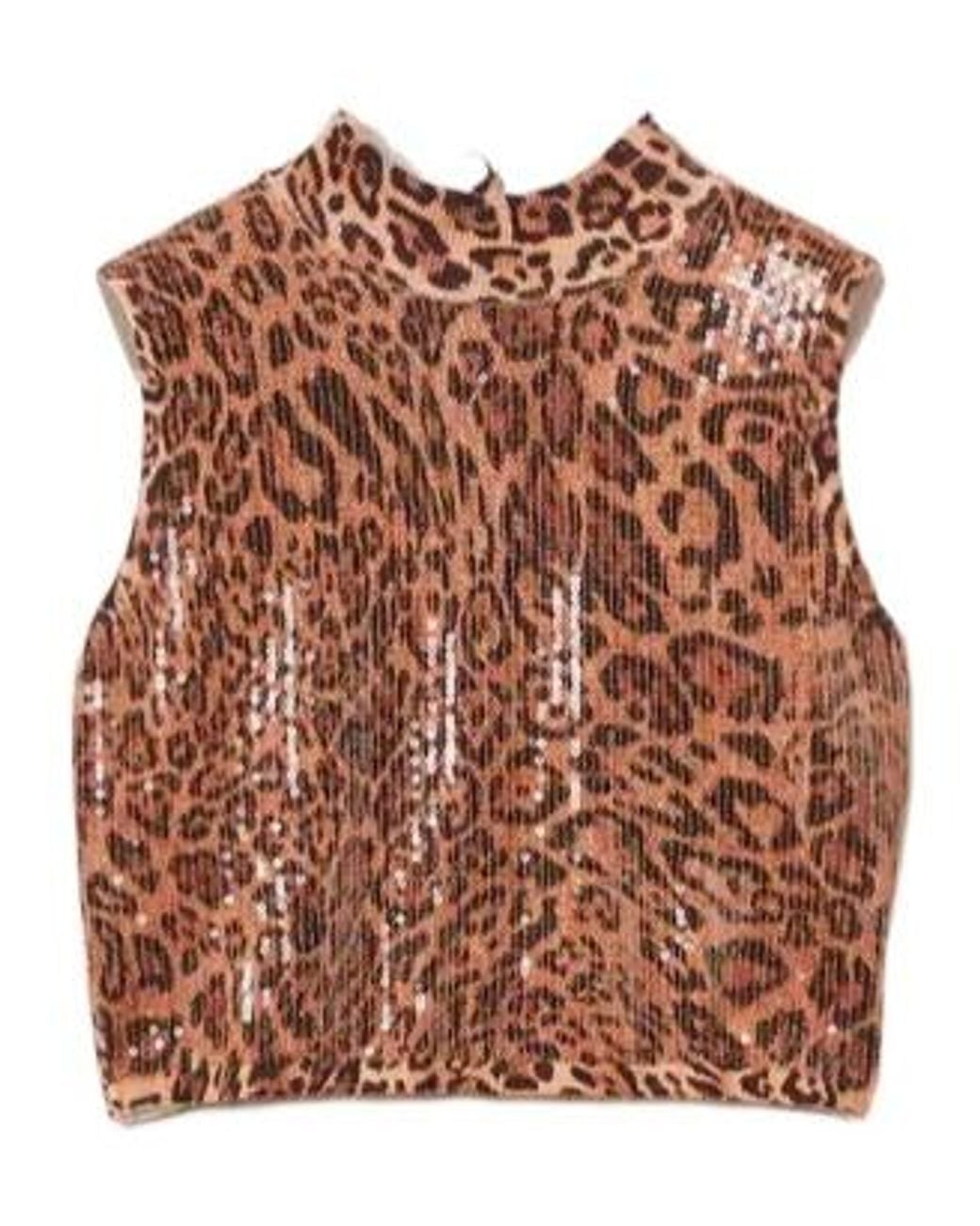 Twinset Brown Leopard-Print Sequin-Embellished Top