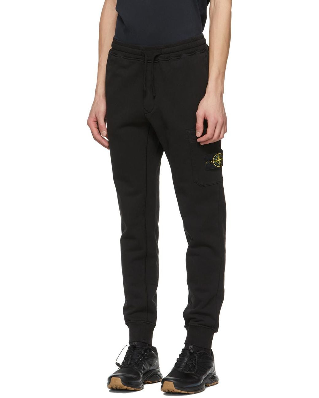 Stone Island Black Logo Patch Drawstring Sweatpants for men