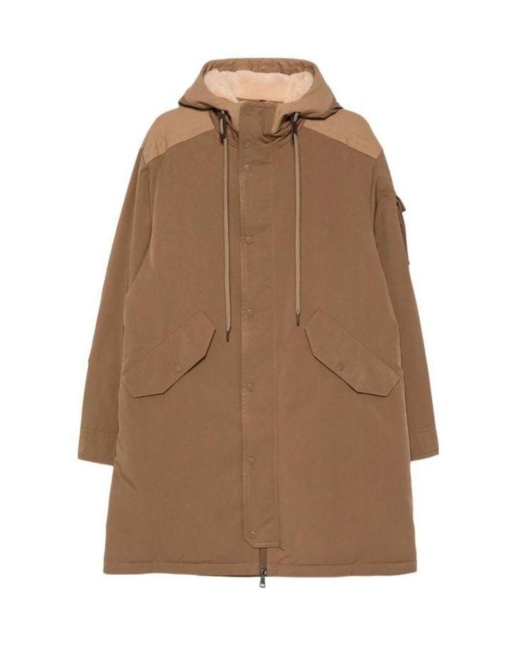Moncler Brown Hooded Logo-Patch Coat for men
