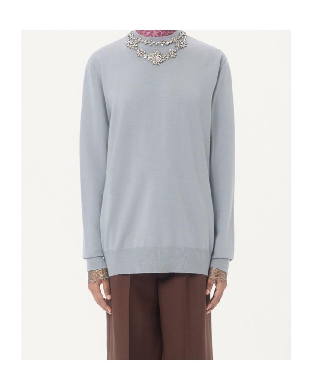 Valentino Gray Embroidered Crewneck Jumper