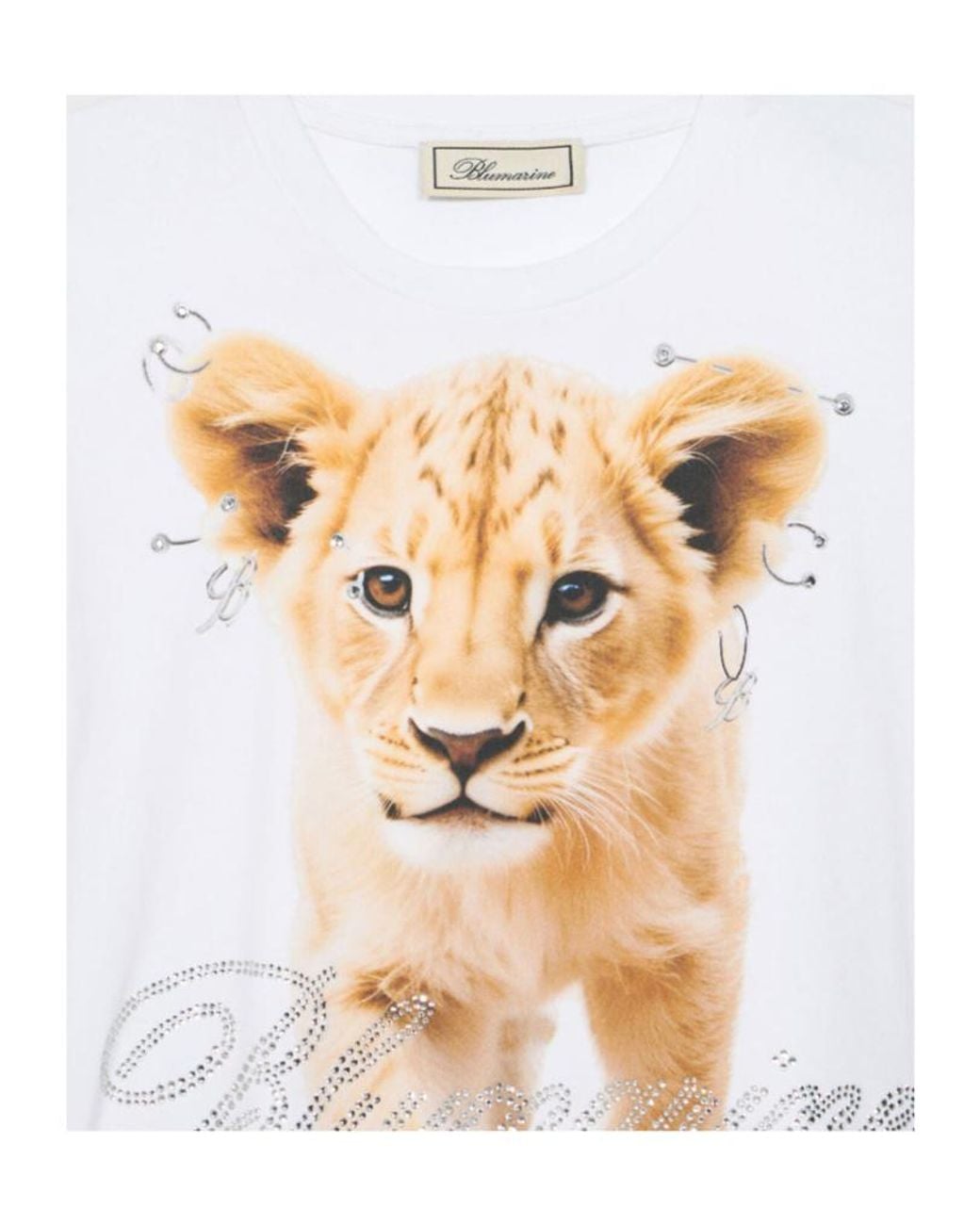 Blumarine White Cub Print Rhinestone T-Shirt
