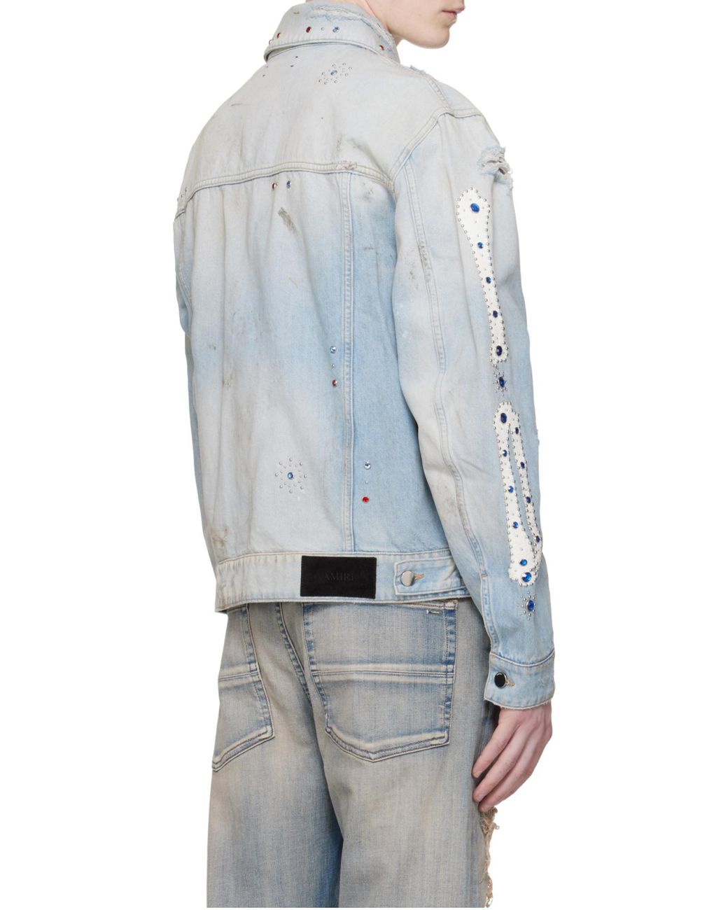 Amiri Blue Studded Distressed Denim Jacket for men