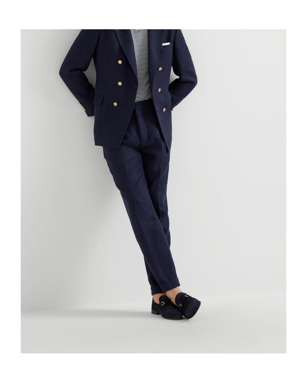 Brunello Cucinelli Blue Pleat-Detailing Trousers for men