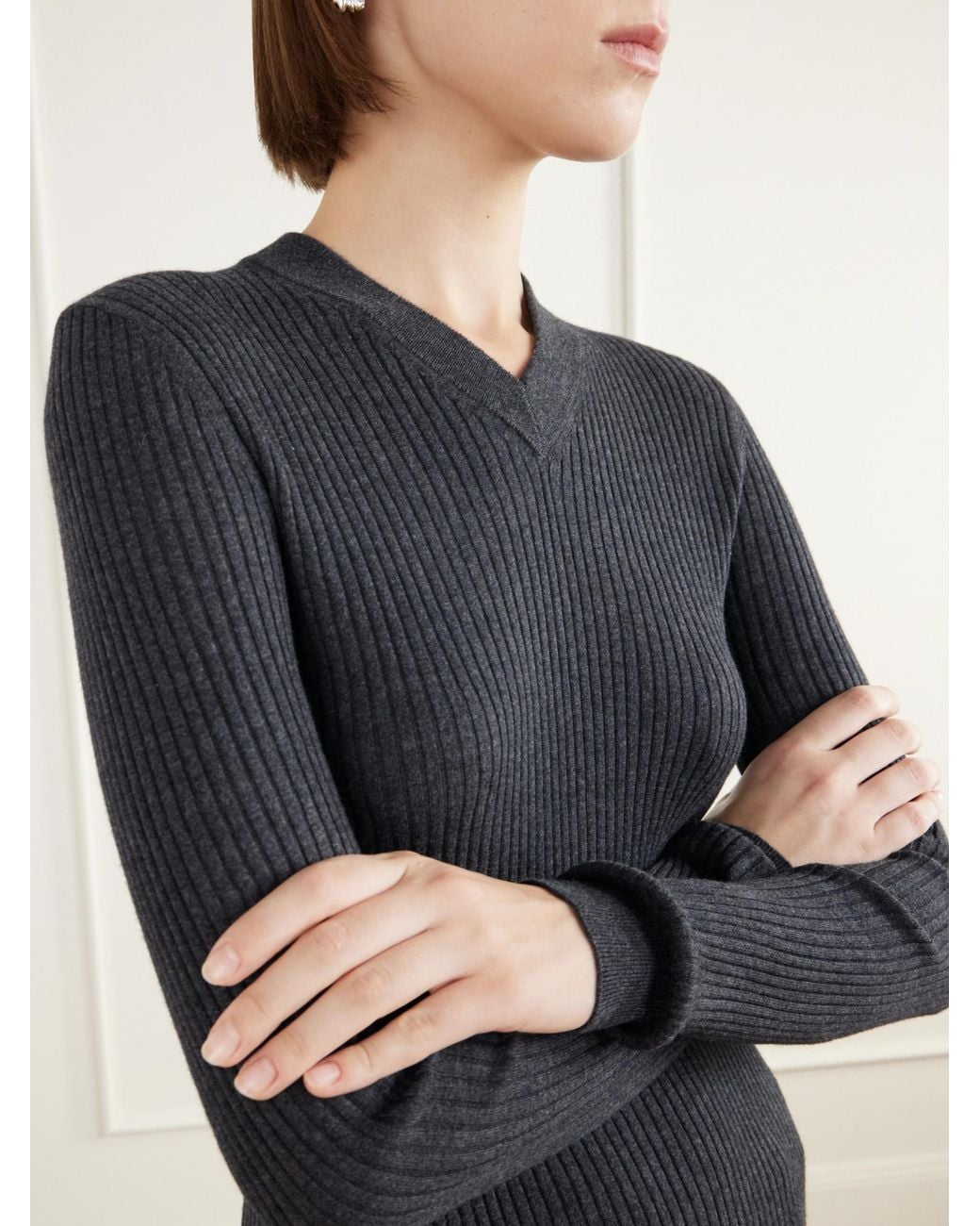 Lisa Yang Blue Ribbed Cotton And Cashmere-Blend Sweater