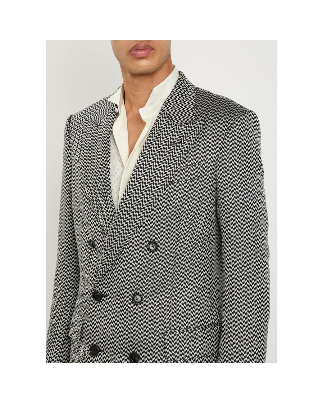 Tom Ford Gray Houndstooth Double-Breasted Blazer for men