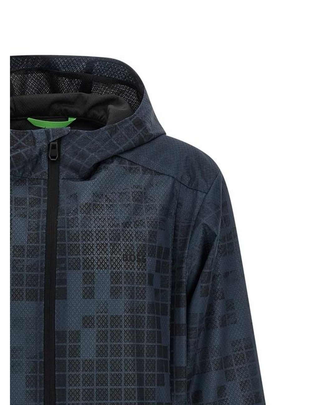 Boss Blue Jump Jt Patterned Hooded Jacket for men