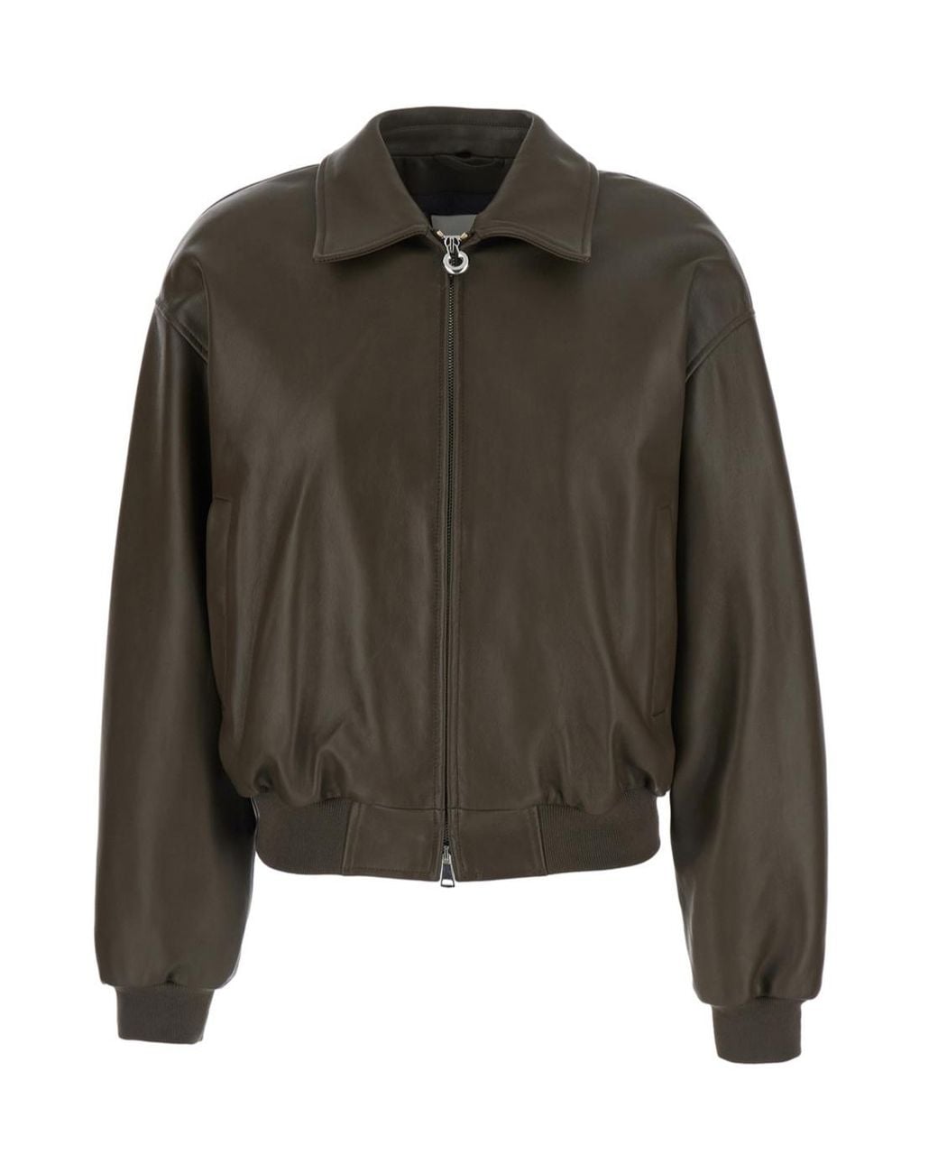 Grifoni Green Detachable Collar Leather Jacket