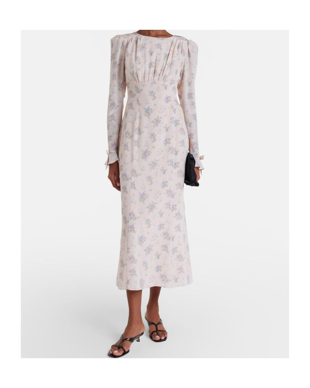 Alessandra Rich Natural Floral Open-Back Silk Midi Dress