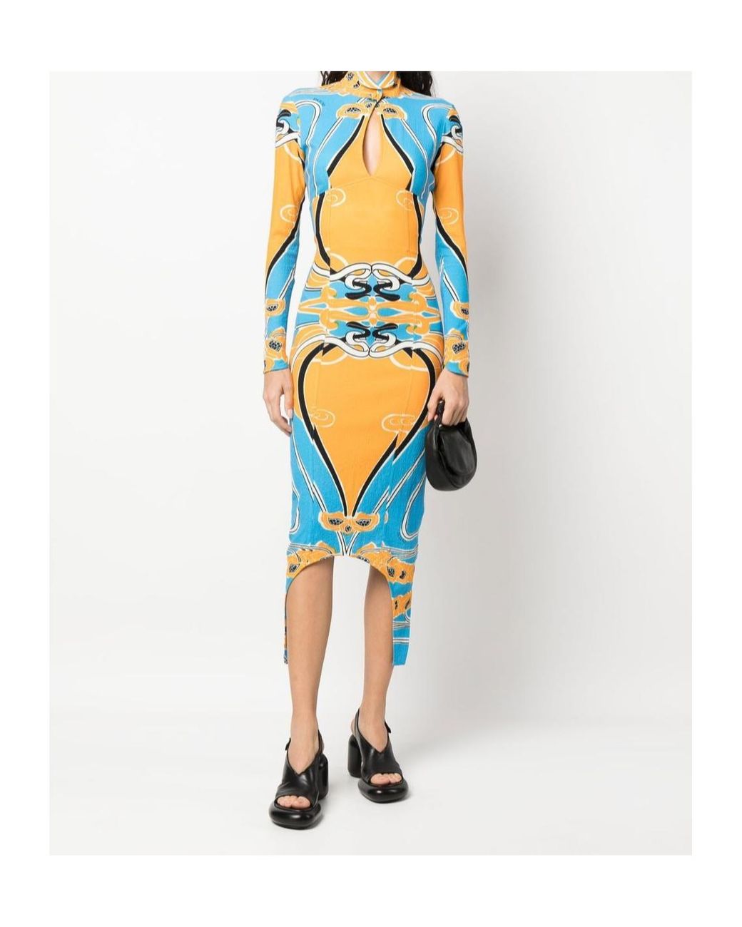 Patou Blue Cutout Printed Midi Dress