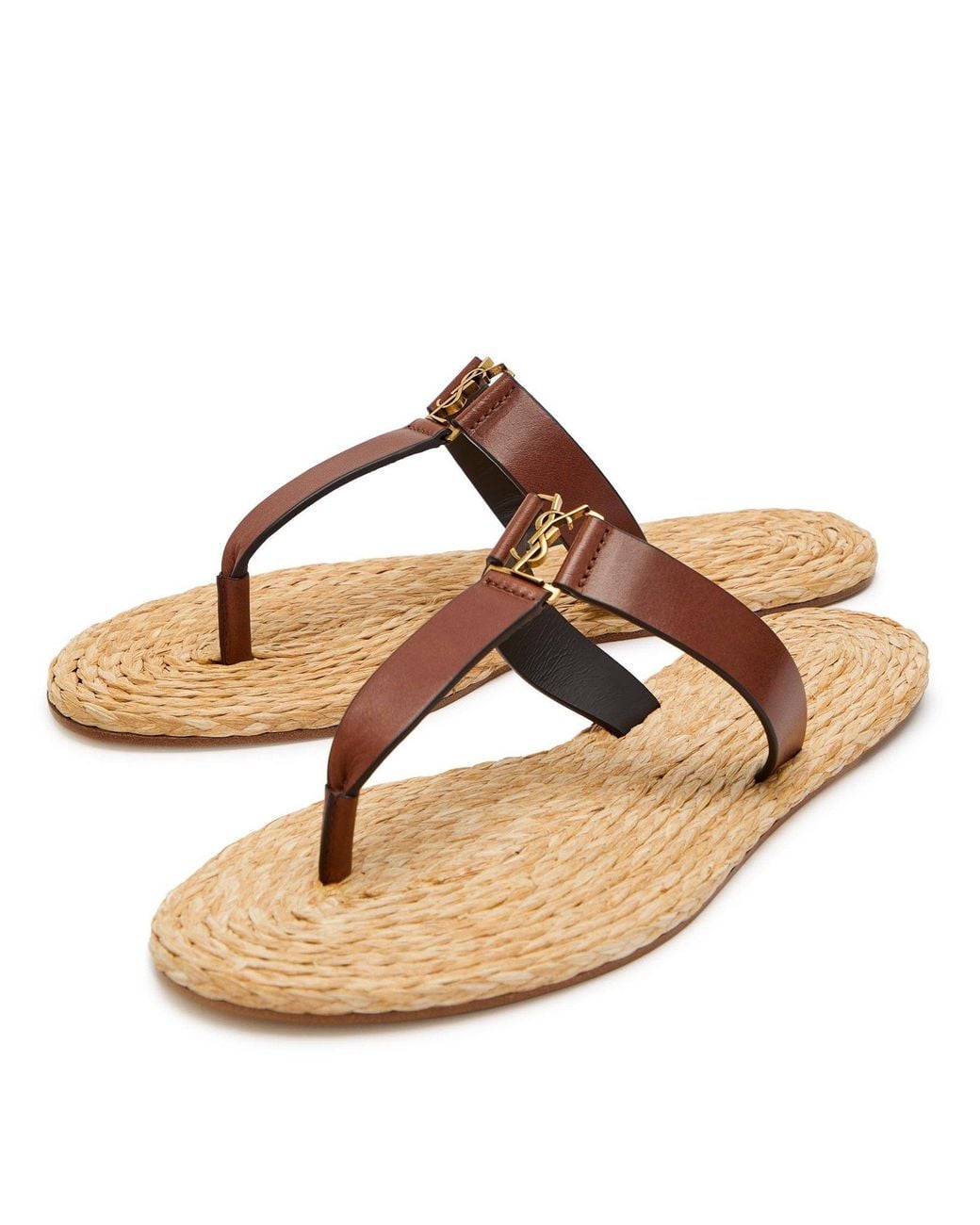 Saint Laurent Brown Round Toe Slides