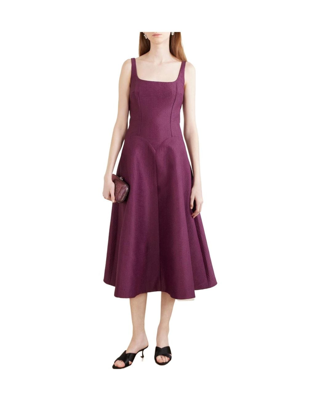Emilia Wickstead Purple Textured-Satin Midi Dress