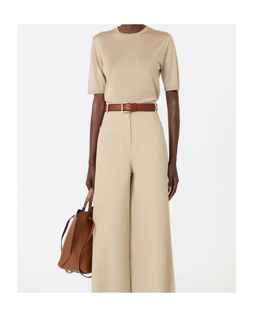 Max Mara Natural Short-Sleeved Knitted Top