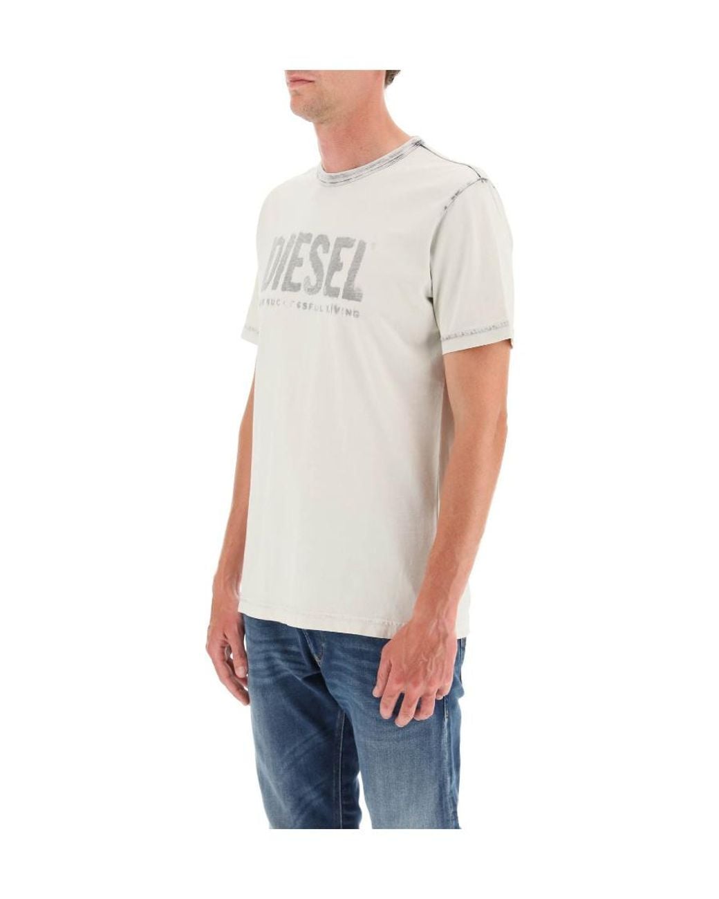 DIESEL White Logo-Print Cotton T-Shirt for men