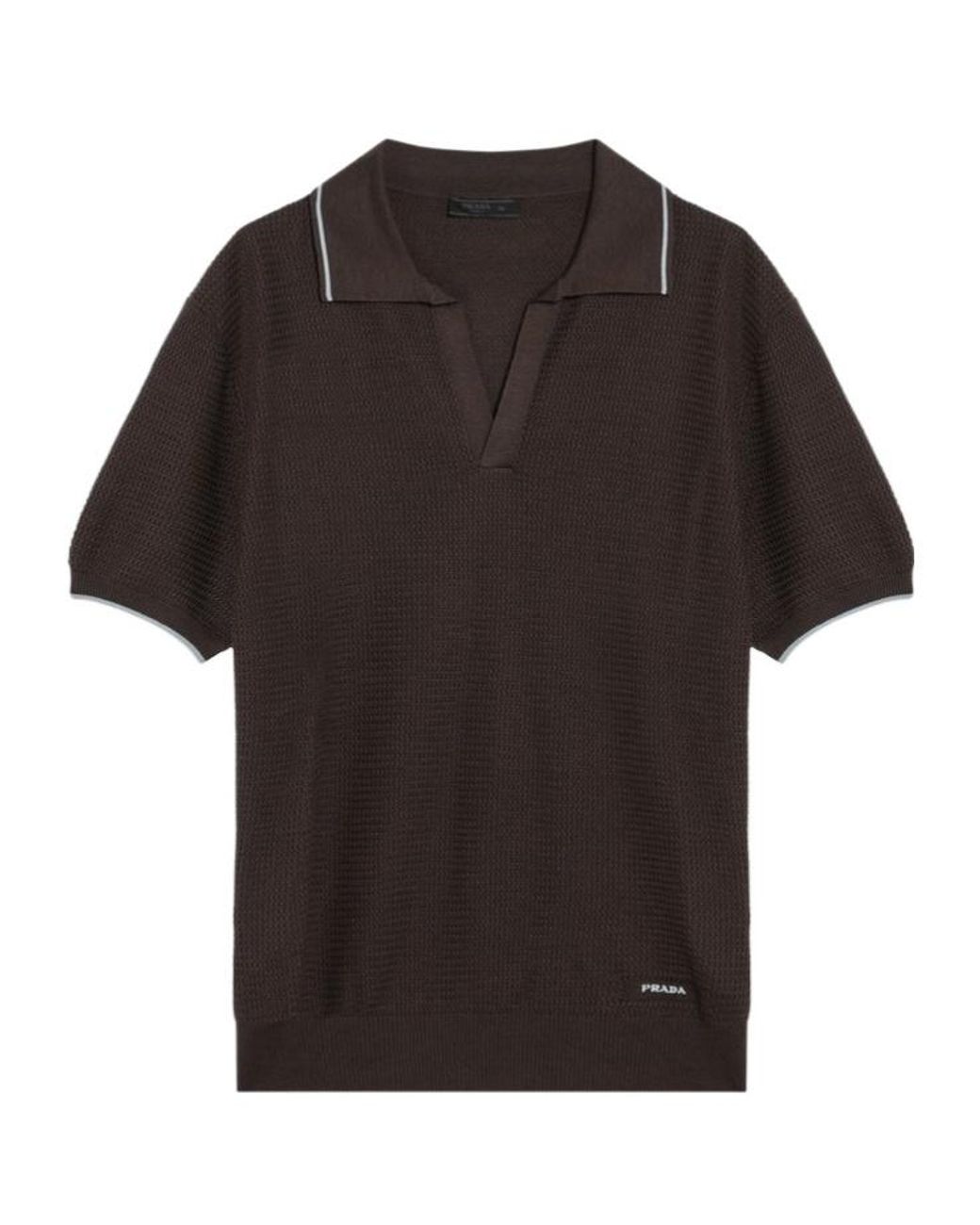 Prada Black Short-Sleeved Knitted Polo Shirt for men