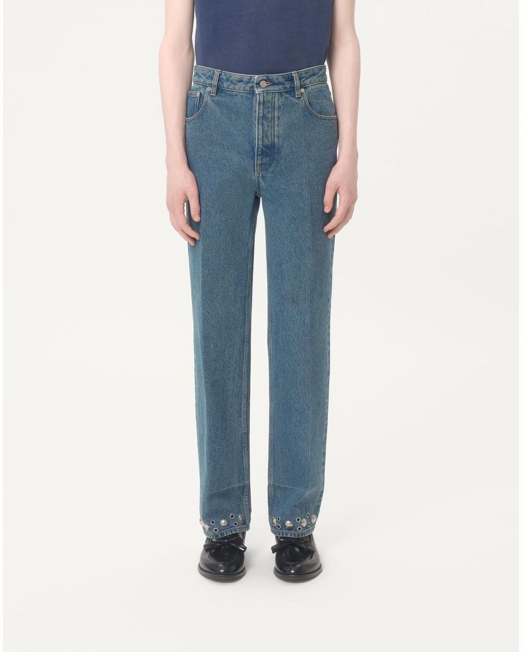 Valentino Blue Eyelet Detailed Straight-Leg Jeans for men