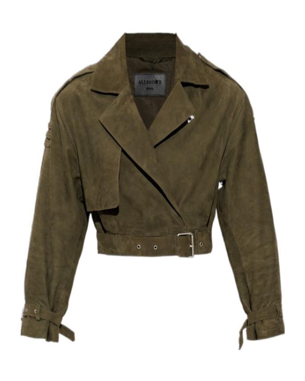 AllSaints Green Ophelia Cropped Belted Jacket