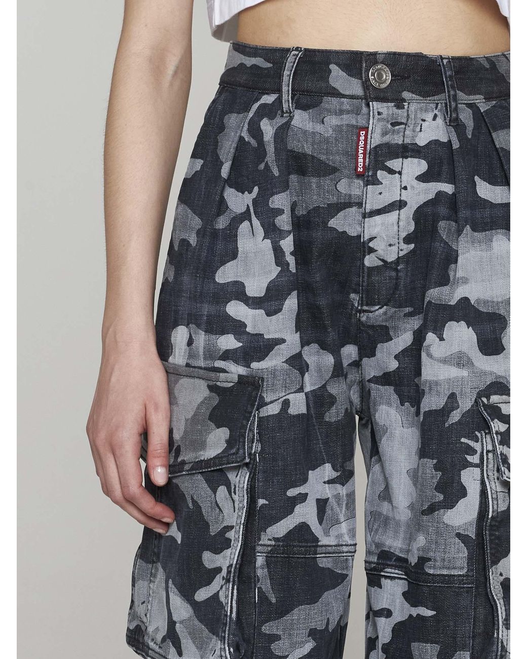 DSquared² Blue Camouflage-Print High Waist Tousers