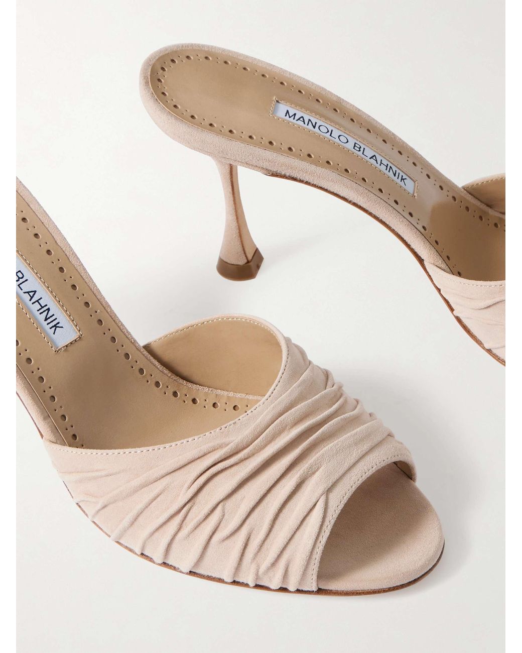 Manolo Blahnik Natural Pirua 70 Suede Mules