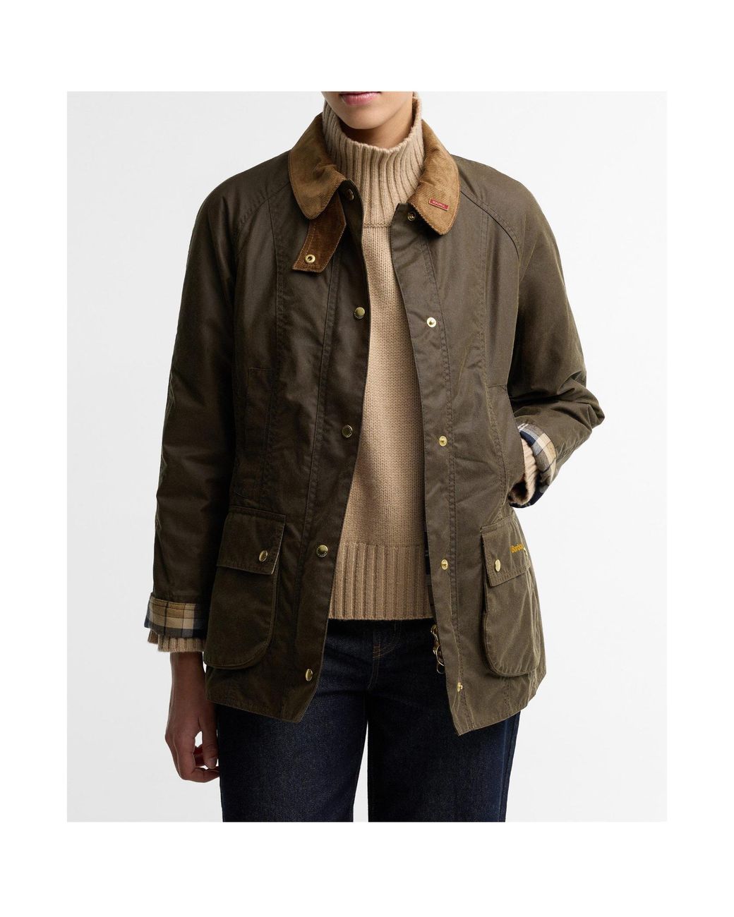 Barbour Green Cord Collar Waxed Jacket