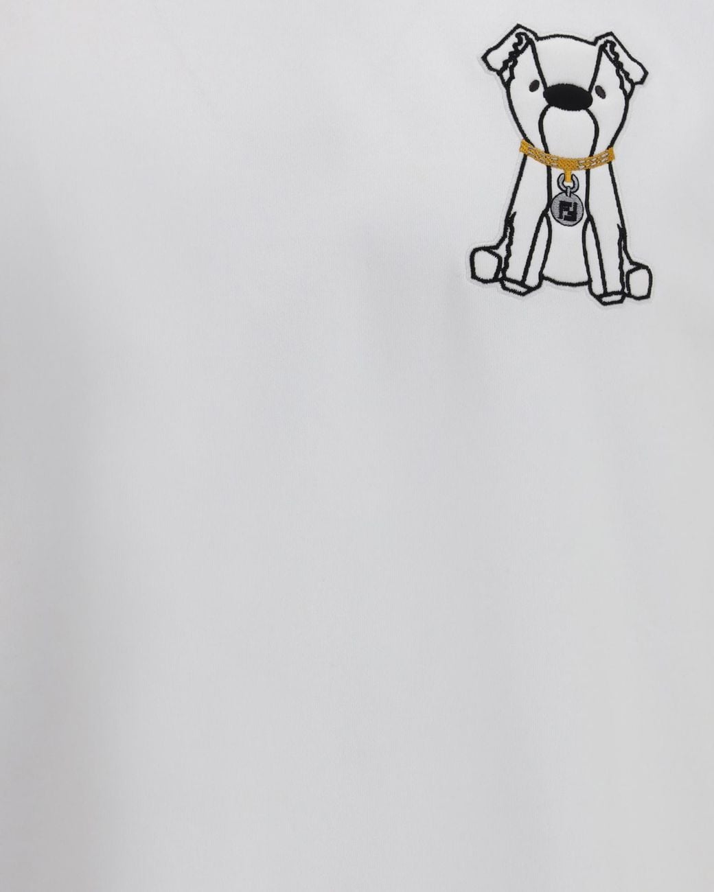 Fendi White Dog Embroidered Crewneck T-Shirt for men