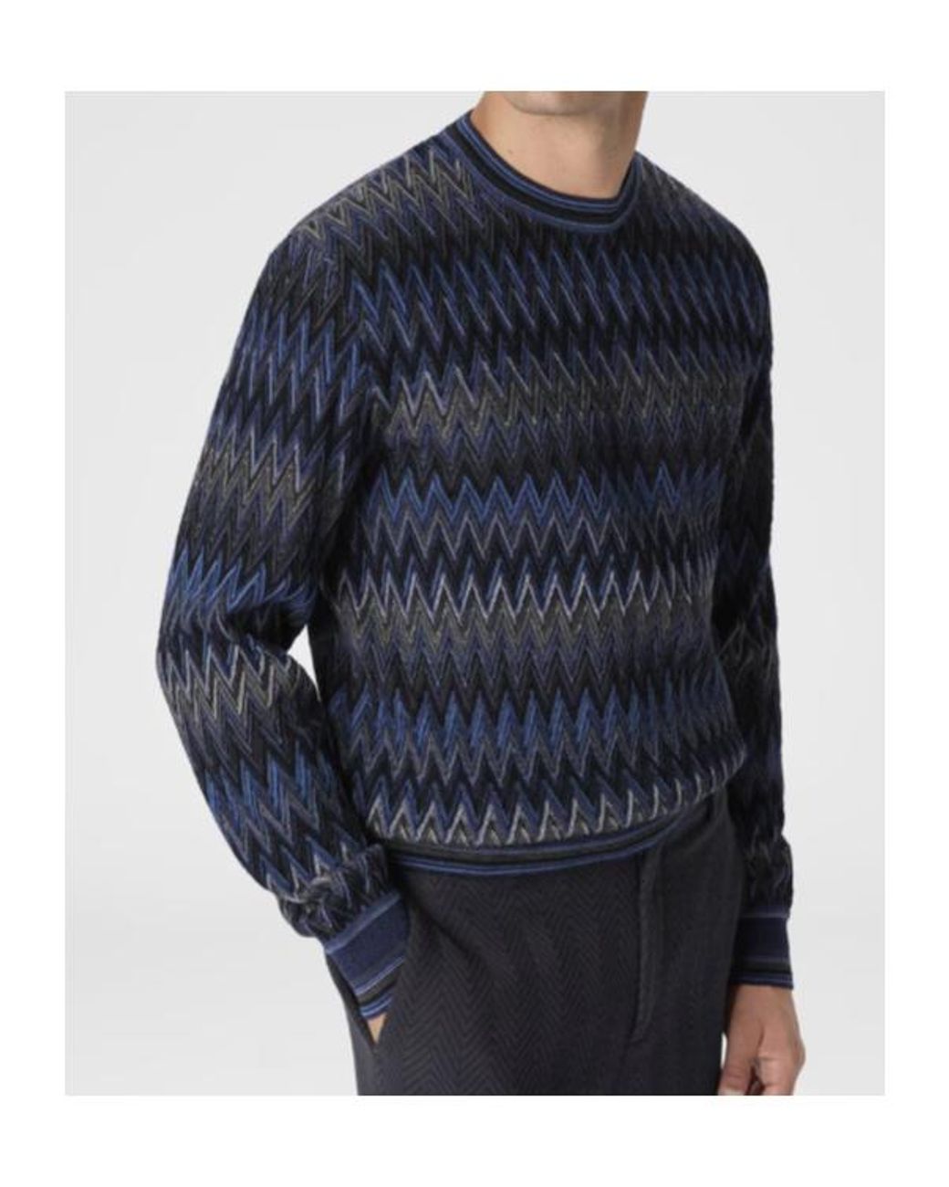 Missoni Blue Zigzag Knitted Jumper for men