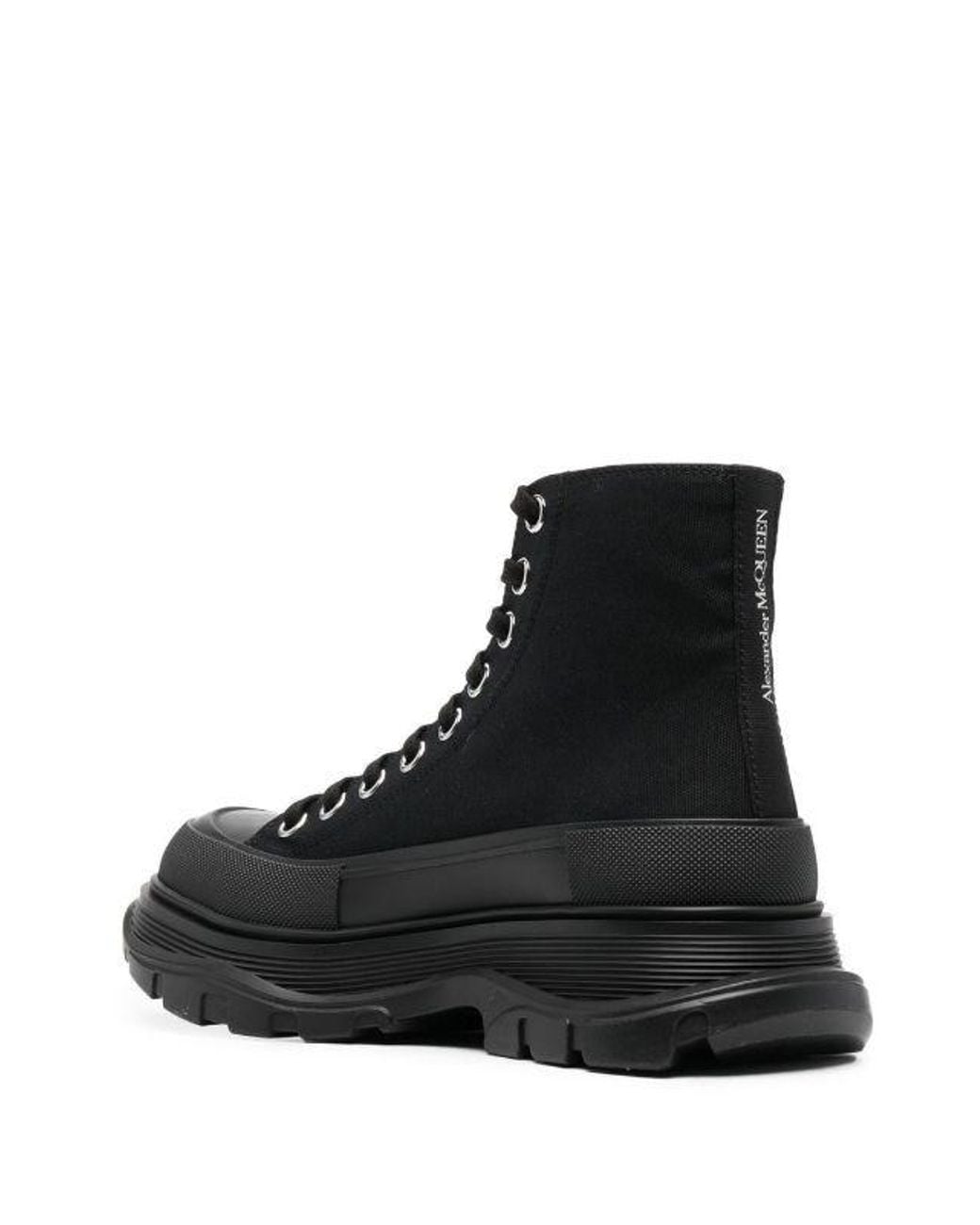 McQueen Black Tread Slick Lace-Up Boots