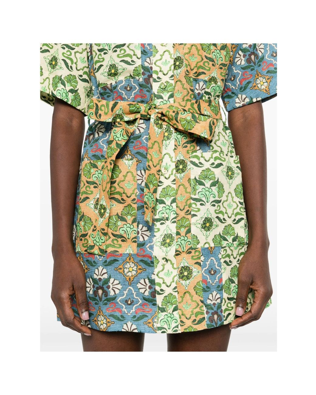 ALÉMAIS Green Ali Spliced Belted Mini Dress